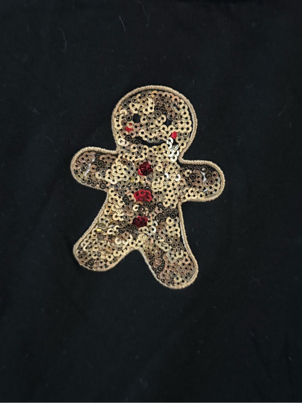 Cynthia Rowley Black Sweater with Gold Sequin Gingerbread Motifs - Picture 2 of 5
